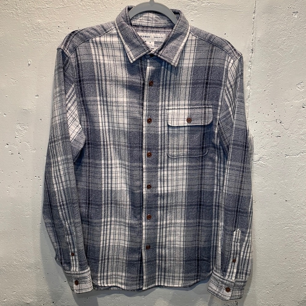 Old Navy Mens Flannel Shirt/Jacket size M Navy/ White